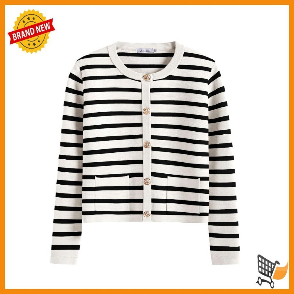 Cropped Striped Cardigan Button Down Knit Sweater Fall Outfit